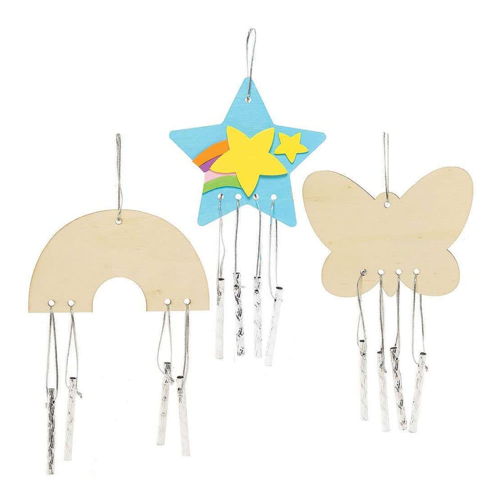 Baker Ross Wooden Windchimes Craft Kits - Pack of 4, Wood Arts and Crafts for Kids (FC384), Assorted