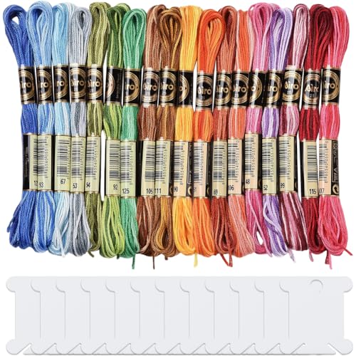 CABODYALS 18 Skeins 6 Strands Colorful Embroidery Floss Threads Rainbow Variegated Gradient Cross Stitch Thread Friendship Bracelets Yarn String with Floss Bobbins for Hand Sewing Crafts Knitting
