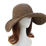 Tinksky Summer Sun Hat Beach Straw Cap Folding Women's Wide Floppy Brim Hat,Brown Coffee, head size 56cm-58cm
