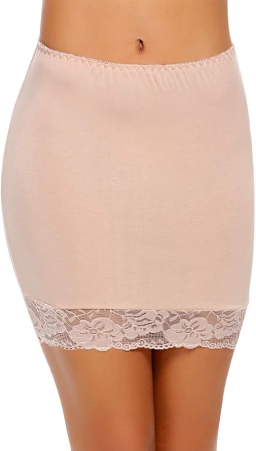 ADOME Women's Adjustable Waist Half Slip Short Underskirt Lace Hem