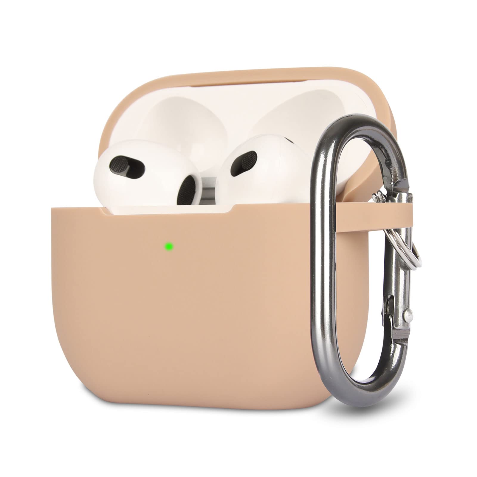 KOKOKA Case Cover Compatible with Airpods 3, Soft Silicone Skin Case Cover Shock-Absorbing Protective Case for Airpods 3rd Generation with Carabiner, Front LED Visible, Milk Tea