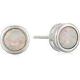 Amazon Essentials Sterling Silver Genuine and Created Gemstone 5mm Bezel Set Birthstone Stud Earrings