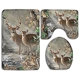Camouflage Deer Non-Slip Toilet Rug Set 3 Pcs Bathroom Mat Rug Lid Toilet Cover