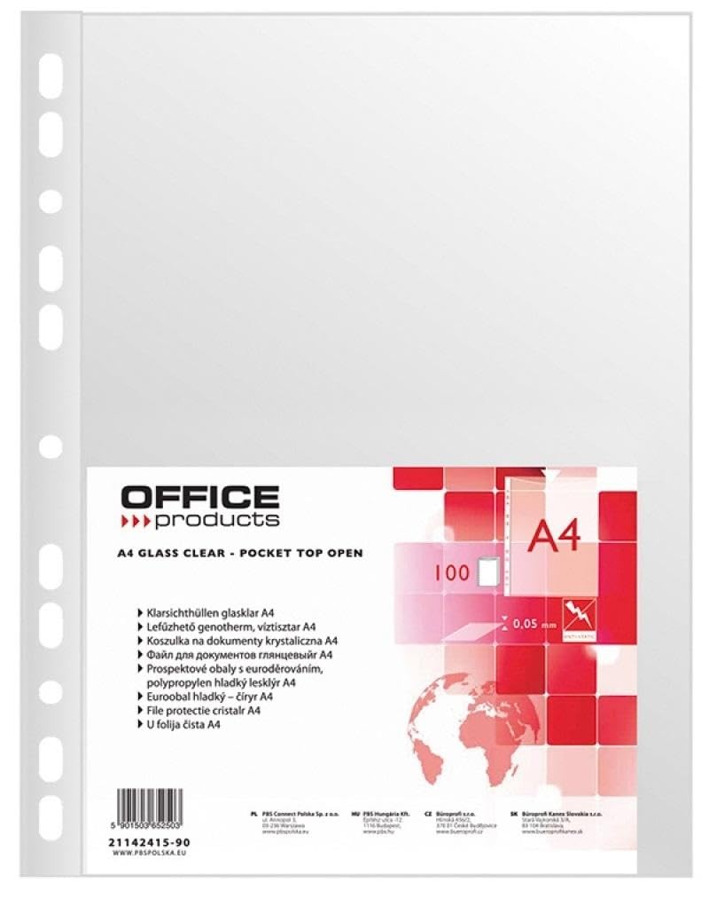 Punched Pockets Office Products PP A4 Cristal 50 Micron 100pcs / Document Archiving/Type-Crystalline/Kind-Standard/Material-PP/Colour-Transparent/Format-A4 / Thickness (mm)-50