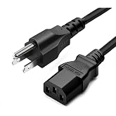 Standard 5ft (1.5m) 10 Amps 125 Volts Black 3 Prong AC Power Cord Cable for Electronics, TV, Computer, Printer, Radio, Monitor, Samsung, Dell, Vizio, LG, Asus, Laptop and More