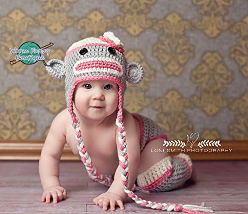 Mrs. Sock Monkey Hat, Diaper Cover &amp; Leg Warmers Outfit