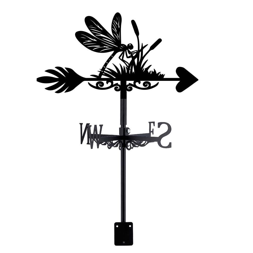 SUPERDANT Dragonfly Weather Vane on Grass Black Metal Wind Vane Animal Weathervanes Wind Direction Indicator Garden Ornament for Roof Shed Farmhouse Garden Outdoor Yard Paddock Decoration