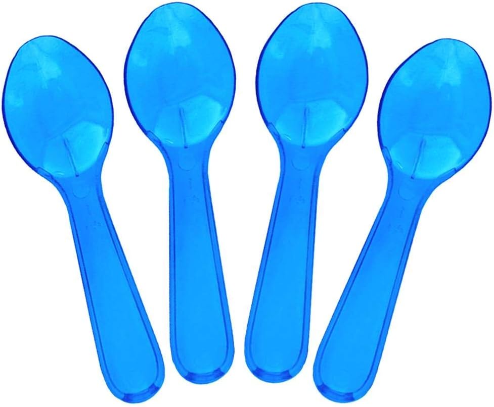 [25 Count] Transparent Blue Mini Tasting Spoons - 3 Inch Plastic Sampling Spoons - Small Taster Spoons for Food, Ice Cream or Spices - Frozen Dessert Supplies