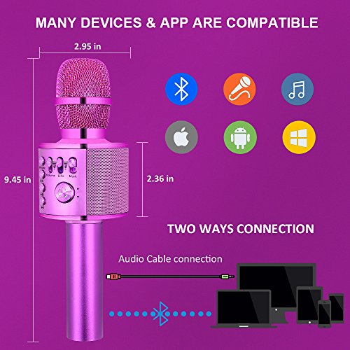 BONAOK Wireless Bluetooth Karaoke Microphone,Valentine's Day Gift 3-in-1 Portable Hand Speaker for iPhone/Android/iPad/Sony,PC and All Smartphone(Purple)