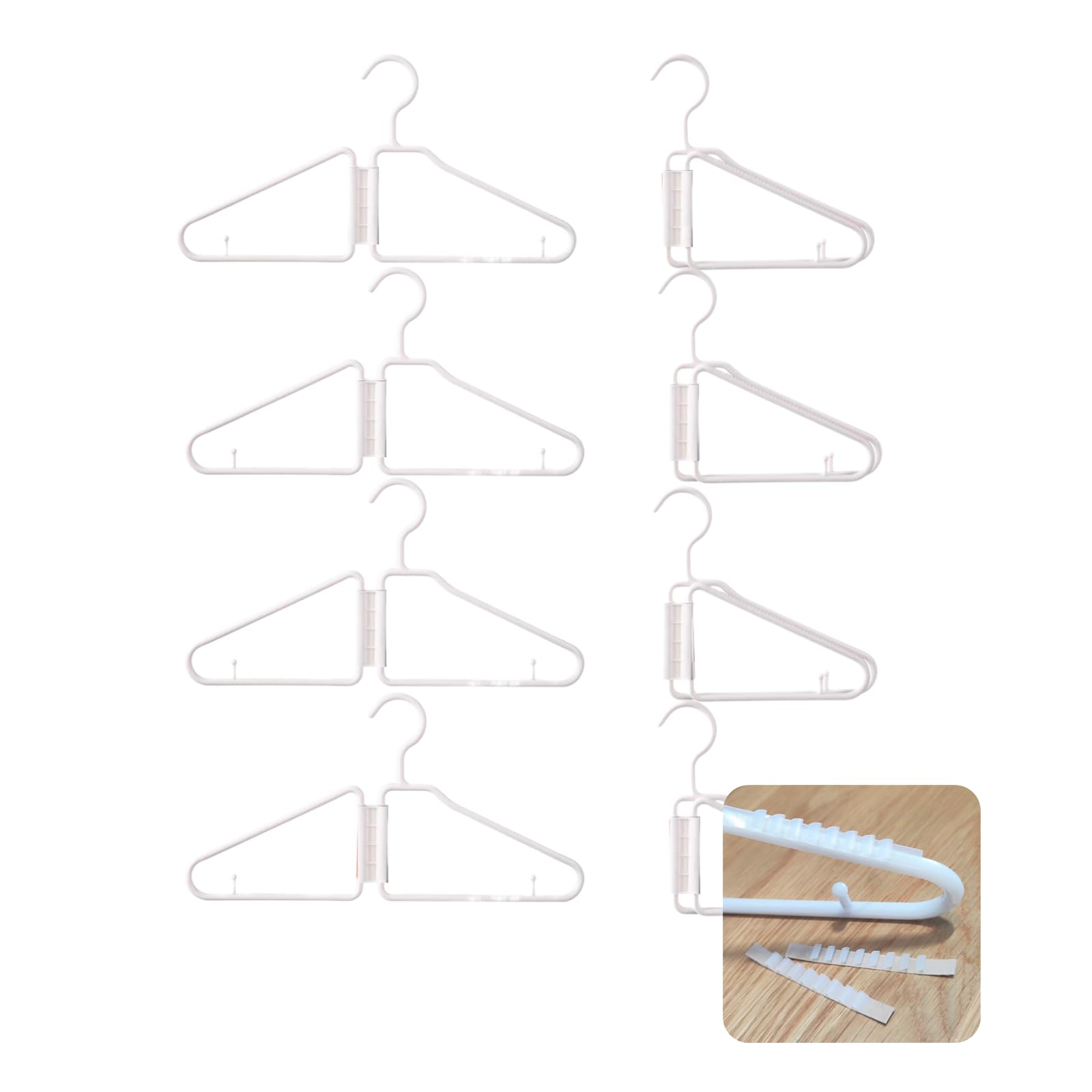 Photo 1 of WRYLCYH 8 Pcs Foldable Hangers, Plastic Collapsible Hangers, Portable Folding Clothes Hanger, Foldable Travel Hangers, Foldable Hangers for Travel, Cruise, Home, Bedroom, Dorm (White)