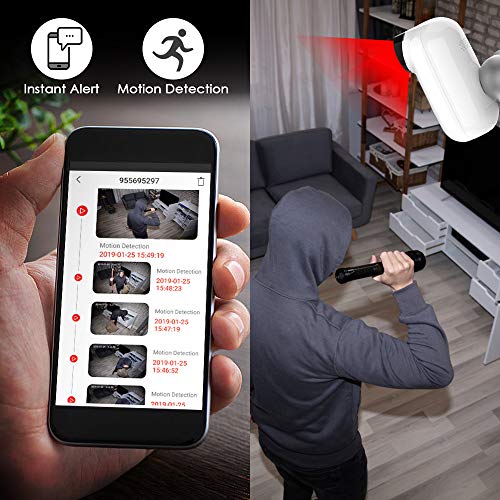 Mascarry Wireless WiFi Home Security Camera System with PIR Motion Detection, Rechargeable Battery Powered, Wall Mount,Indoor/Outdoor, HD Video, 2-Way Audio Night Vision & SD Card Socket - Thumbnail 3