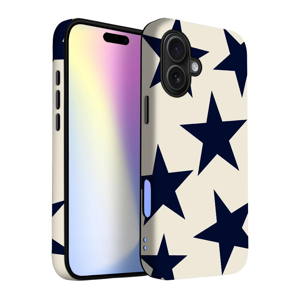 Yuzbira for iPhone 17 Case | Beige Navy Blue Stars | Slim Drop Protection Design