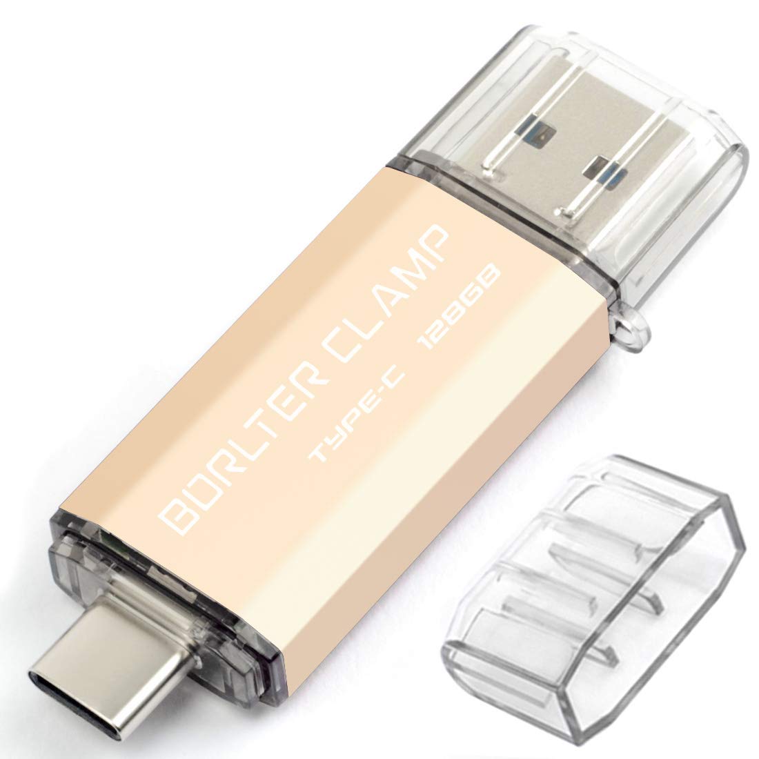 BorlterClamp 128GB Type C USB 3.0 Dual Port Flash Drive USB C OTG Memory Stick for Android Smartphones Samsung Galaxy S9/S8/Note9, LG, Tablets & Computer (Gold)