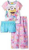 Despicable Me Big Girls Peace Signs and Flower Power Minions 3-Piece Pajama Set Pink 6