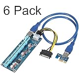6 Pack PCIe Riser VER006C, PCI-E 1x to 16x Powered Riser Adapter Card, 60cm USB 3.0 Extension Cable, 6pin Molex to SATA Power Cable, GPU Riser Adapter Ethereum Mining ETH