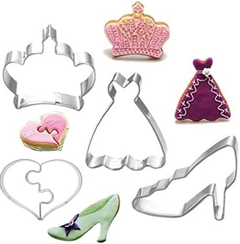 Wedding Cookie Cutter Set - 4 Piece - Wedding Dress, Crown, high heels and Heart for Biscuit, Sandwich(4PCS)