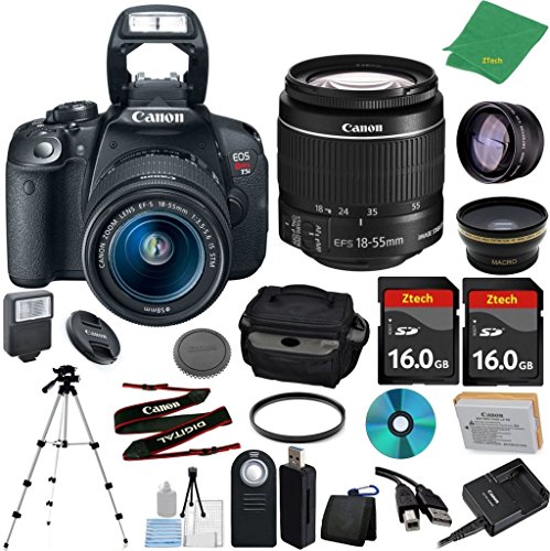 Canon Rebel T5i Camera International Version with 18-55mm IS STM + 2pcs 16GB Memory Card + Case + Card Reader + Tripod + Starter Set + Wide Angle + Telephoto + Flash + Filter
