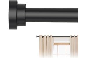 POSKENA Black Curtain Rods for Windows 28 to 48 Inch, 5/8" Diameter Heavy Duty Metal Stainless Steel Adjustable Small Drapery Rod With Bracket