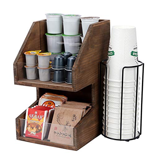 Halcent Coffee Condiment Organizer Tea Bag Holder, Wood Coffee Pod