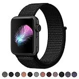Yunsea For Apple Watch Band, New Nylon Sport Loop, with Hook and Loop Fastener, Adjustable Closure Wrist Strap, Replacement Band for iwatch, 42mm, Dark Black