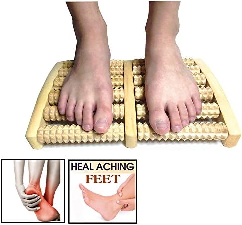 Wooden Dual Foot Massager Roller Pain Relief for Plantar Fasciitis, Heal Pain and Stress Massage, Relax, Sooth and Relieve Foot Pain and Aches - Great Gift Idea
