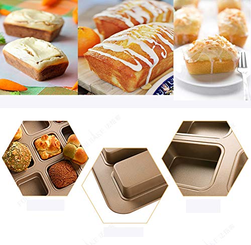 MZCH 9-Cavity Brownie Pan,Heavy-duty Carbon Steel Mini Bread Pan,Non-Stick Loaf Pan,11 by 11 inches,Gold
