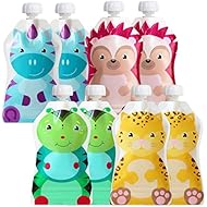 ChooMee Reusable Baby Food Pouches | BPA Free | Fill with Baby Food Applesauce Yogurt and Purees | Leakproof Double Lock Zipper, Easy Fill and Clean Wide Bottom | 5 oz | 8 pack, SnakPack FreshSquad