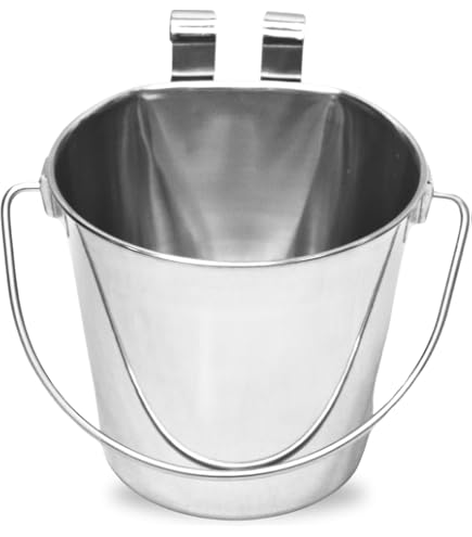 Honeydak 4-Pack Stainless Steel Flat Sided Pet Buckets With Hooks - For Cages, Kennels & Travel