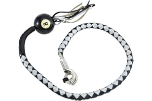GARGOYLE BELLS 36" Leather Biker Whip Motorcycle Get Back Whip with Ball Handlebar Accessories for Motorbike (Black+White（Black Ball）)