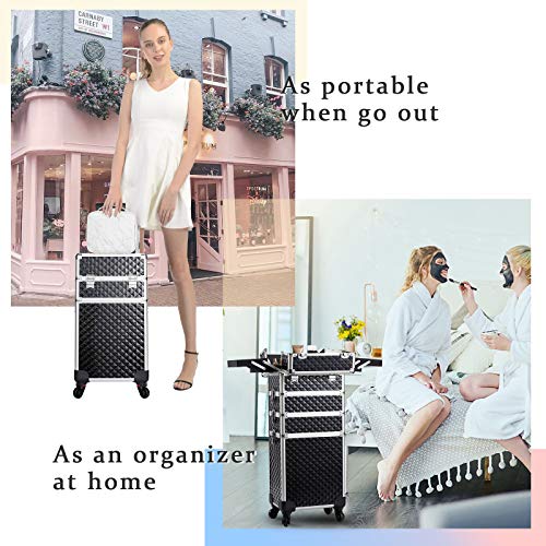 Stagiant Rolling Makeup Train Case Large Storage Cosmetic Trolley 4 in