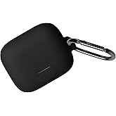 Geiomoo Silicone Case for EarFun Air Pro 4+, Soft Flexible Scratch Resistant Protective Cover with Carabiner (Black)