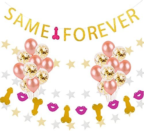 LOLOAJOY Sign SAME FOVREVER Sign Banner Kiss and Star Banner Garland Gold and Pink Latex Ballons With Gold Paper Bride to be Party Wedding Friendship Favor Decoration Supplies (pinkgold)