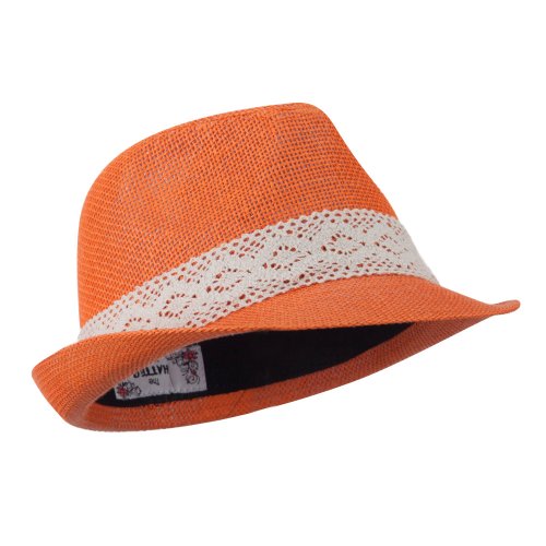 Lace Band Paper Straw Fedora - Orange OSFM