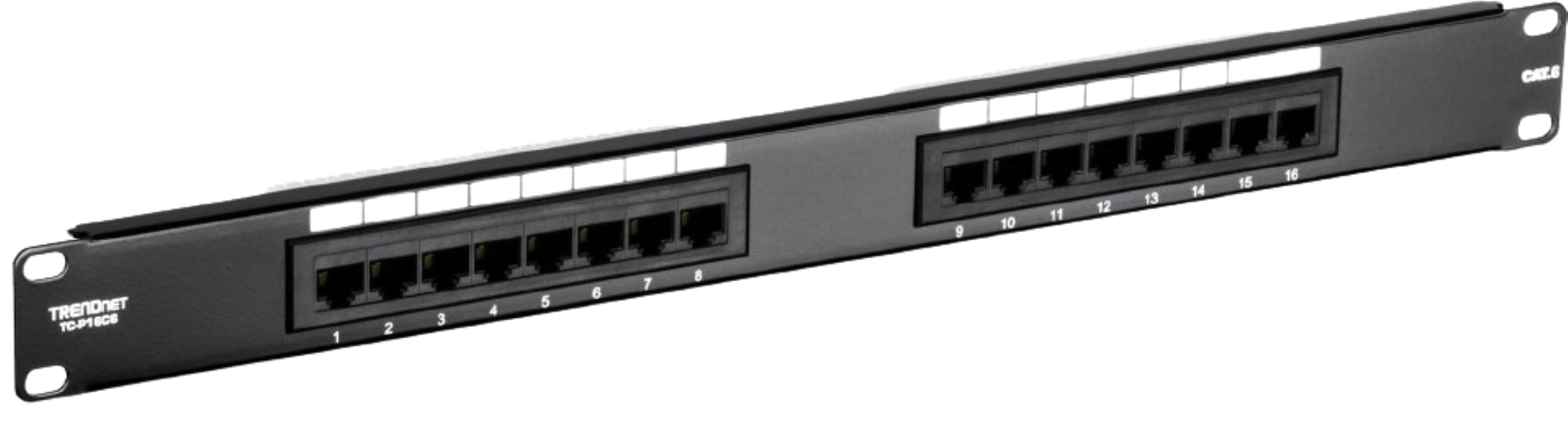 TRENDnet 16-Port Cat6 Unshielded Wall Mount or RackMount Patch Panel, Compatible with Cat 3/4/5/5e/6 Cabling, TC-P16C6 Black