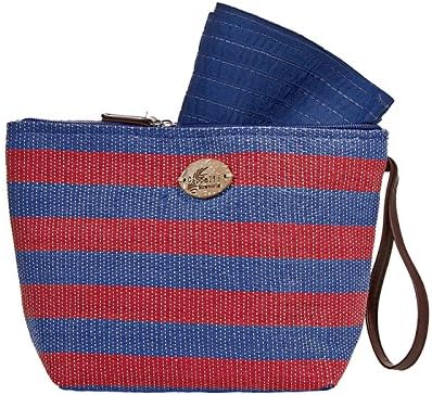 Cappelli Straworld Striped Pack-A-Hat Sun Hat with Straw Tote Hand Bag (Red &amp; Blue)