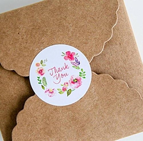 Thank You Label Envelopes Stickers Hand Made Retro Thank You Kraft Paper Stickers Card DIY Decorative Adhesive Label Decal for Wedding Party Gift Packaging Bake Decoration 100PCS,Q448