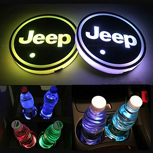 LED Car Cup Holder Lights for J e e p 7 Colors Changing USB Charging Mat Luminescent Cup Pad LED Interior Atmosphere Lamp 2pcs