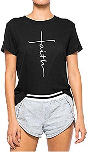 Women Casual T Shirt Faith Printed Summer Tees Cotton Short Sleeve Tops