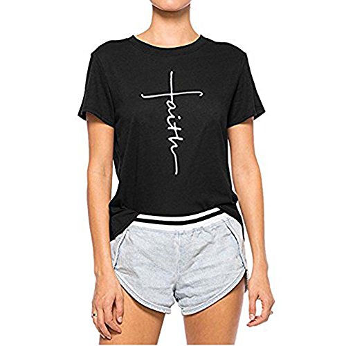 Women Casual T Shirt Faith Printed Summer Tees Cotton Short Sleeve Tops