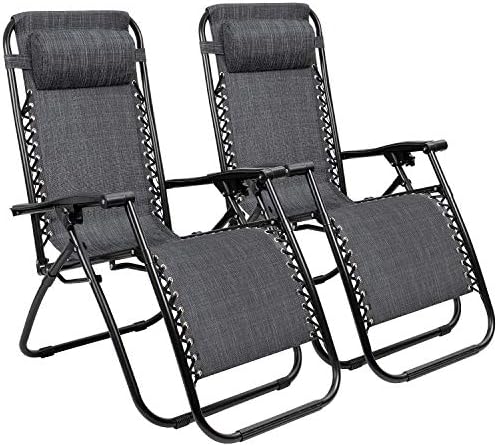 Tuoze Zero Gravity Chairs Adjustable Outdoor Folding Lounge Patio Chairs with Pillow Recliners for Poolside, Beach, Yard Set of 2 (Grey)