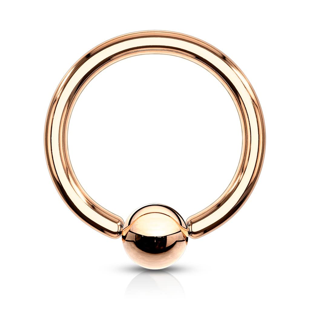 PiercedOff Rose Gold tone IP over 316L Surgical Steel BCR - Thickness 20GA (0.8mm) / Diameter 6mm / Ball Size 3mm