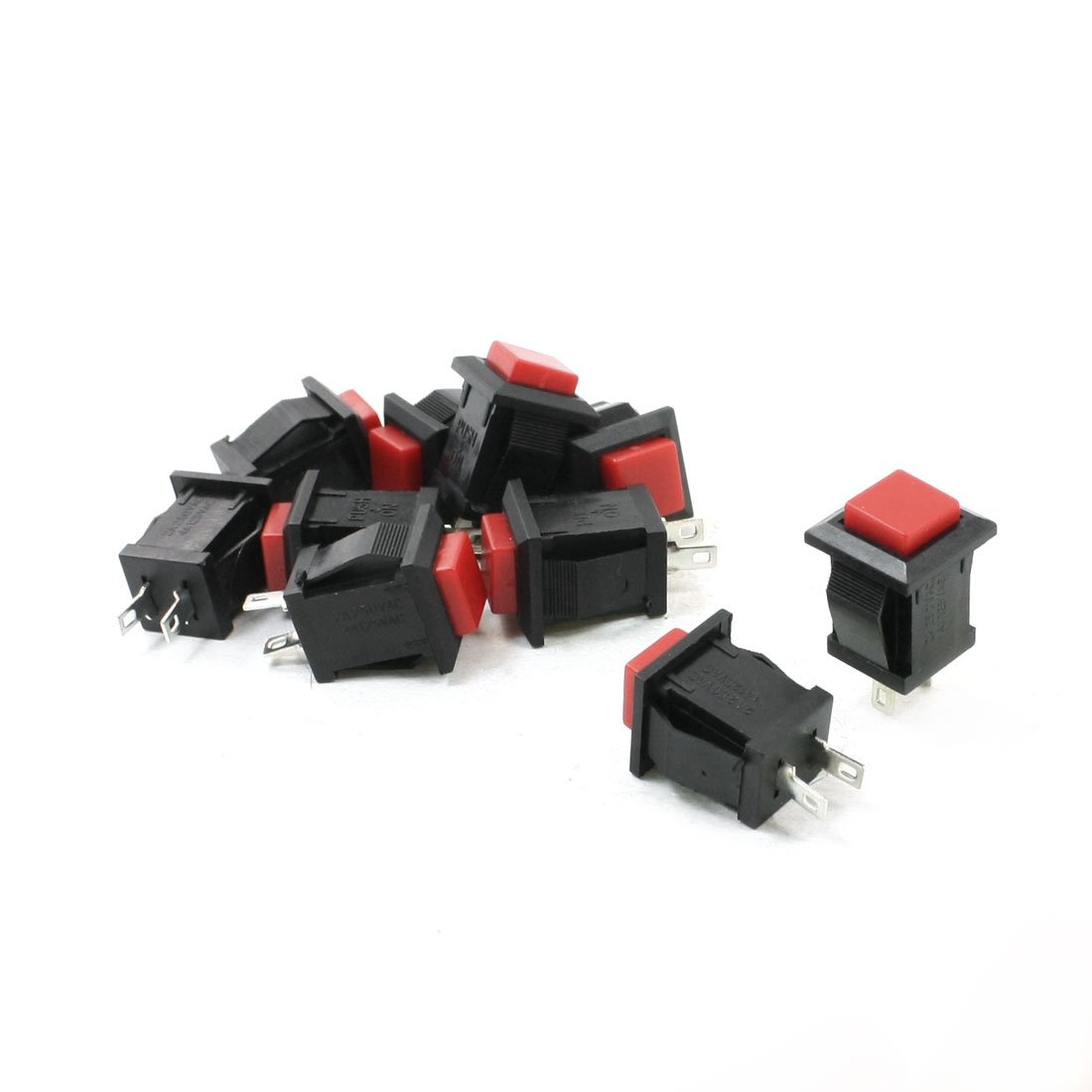 Sourcingmap 10Pcs Momentary Square Red Push Button Switch AC 250V/2A 125V/4A