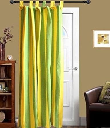 tidy Cotton Loop Door Curtain, 6.5x4 Ft, Green and Yellow(Pack of 1pcs)