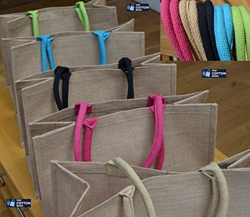 Jute Hessian Classic Large Shopping Bag. Plastic Laminated. 100% Waterproof. Cotton Corded Handles. Size : 42cm x 33cm x 19cm. Capacity : 21 litres. Five Colours Available. (Pink)