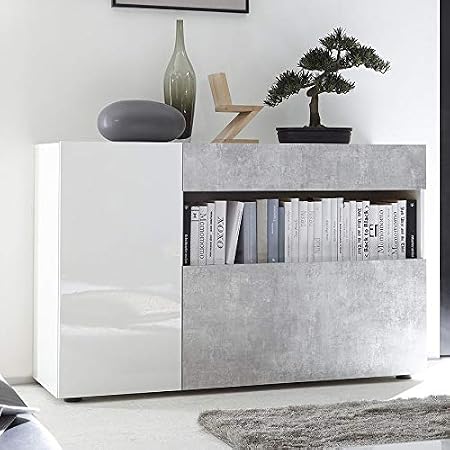 Nouvomeuble Petit Buffet Blanc Laqué Et Gris Design Picerno