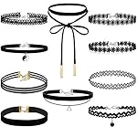Choker Necklace, HokoAcc Womens Choker Necklace Set Black Velvet Lace Tattoo Choker Set Girls Stretch Necklace (10 pcs)