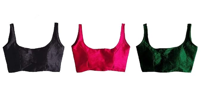 Women's MultiColour Combo Blouse Deep Neck Readymade sleeveless Blouse