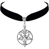 YZMOXNL Satan Goat Head Choker, Gothic Baphomet Inverted Pentacle Pendant Necklace Black Velvet Satanic Church Jewelry Accessories for Women and Men