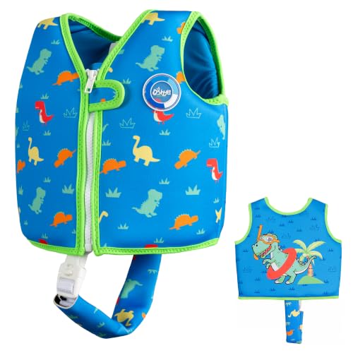OSHYLE Schwimmweste Kinder 1-9 Jahre - Neopren Schwimmlernhilfe mit Reißverschluss und Sicherheitsgurt, Jungen Mädchen Schwimmhilfe (Leuchtendes Blau,