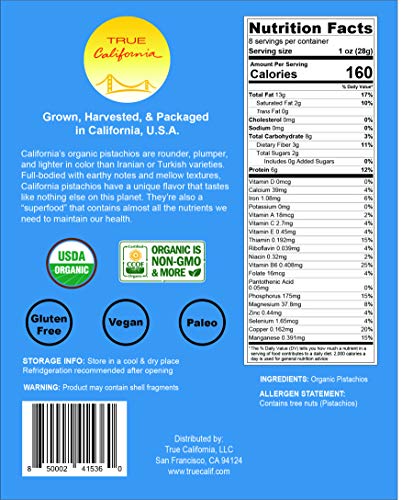 True California Organic Raw Pistachios (8 oz) In-Shell, No Salt, No Roast - Healthy Snacks, Vegan & Gluten Free… - Image 5